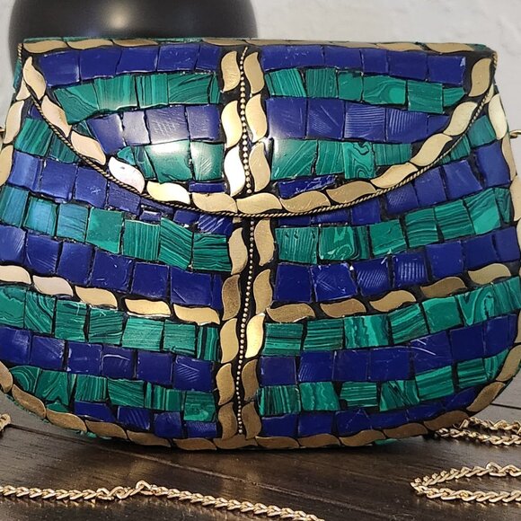 RAMLA Moroccan Mosaic Bag- Blue, Green, & Gold - Picture 2 of 10
